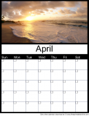 April Free Printable Monthly Calendar with a peaceful ocean view - use for any year
