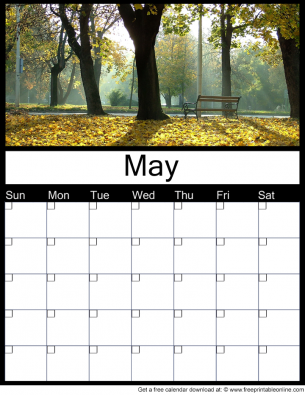 May Free Printable Monthly Calendar with beautiful lush trees - use for any year