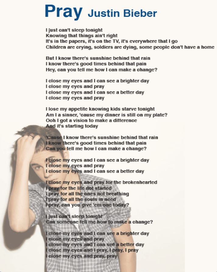 Free Printable Popular Song Lyrics by Justin Bieber Free Printable