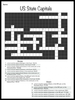 US State Capitals Crossword Puzzle