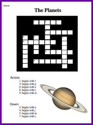 solar system fun crossword puzzle answers