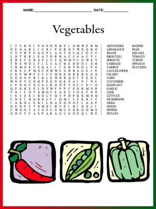 vegetables word search puzzle