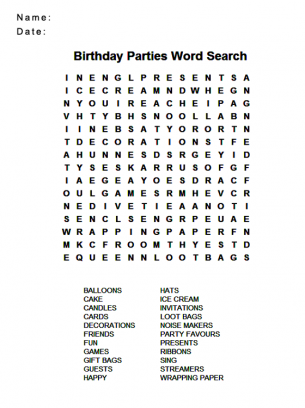 birthday party word search puzzles