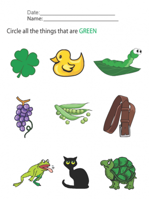 kids worksheets green