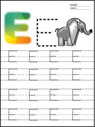 e for elephant letter writing pages for preschoolers