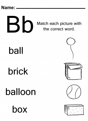 Word Match The Letter B Worksheets