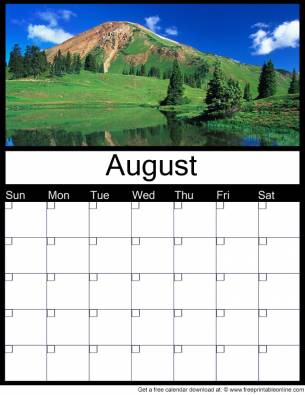 Printable August Monthly Calendars - Blank template that can be used in any given year