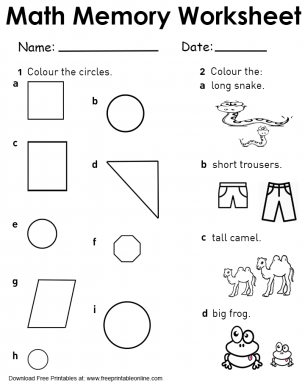 Circles and Tall-Short Math Memory Worksheets