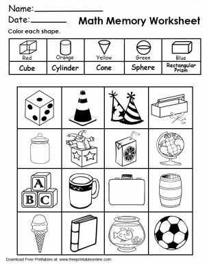 3d shapes math memory worksheets