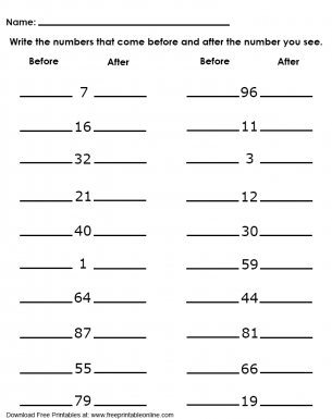 numbers before and after worksheet