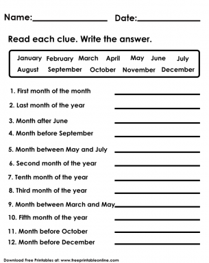 months of the year kids worksheet