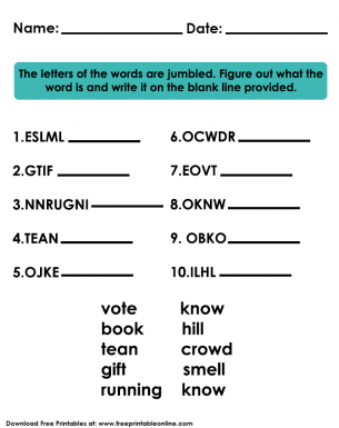 Jumbled Words Exercise With Answers