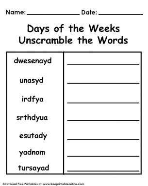 Days of the Week Kids Worksheet - Free Printable Online