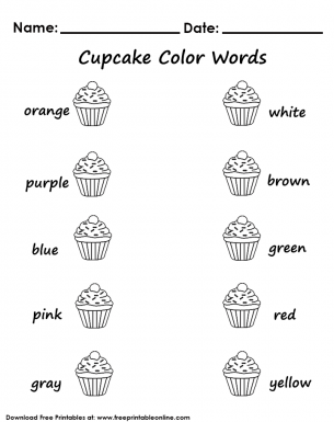 Cupcake Color Words Worksheet - Free Printable Online