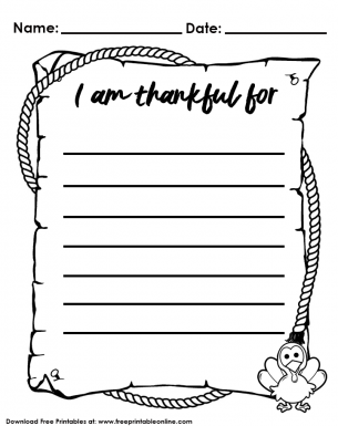 Thanksgiving Day What I Am Thankful For Fun Worksheet For Kids