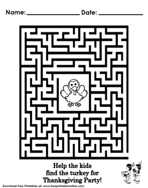 Thanksgiving Day - Maze - Activity Worksheet For Kids