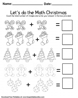 christmas maths addition worksheet