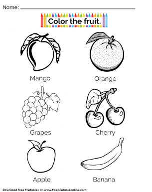 Fruit Coloring Page Worksheet For Kindergarten Children