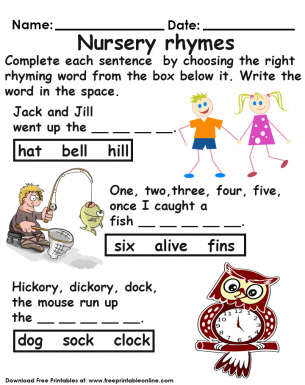 nursery rhymes activity worksheet for preschool kids