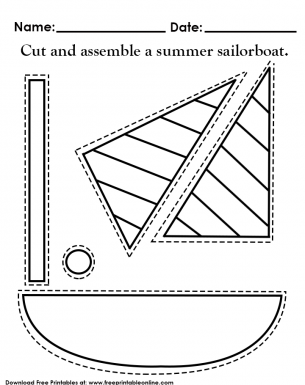 Cut out and assemble a summer sailboat - cut along the dotted lines and reasemble into a fun sailboat