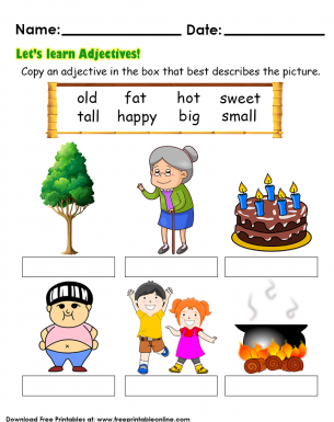 adjectives worksheet for kids