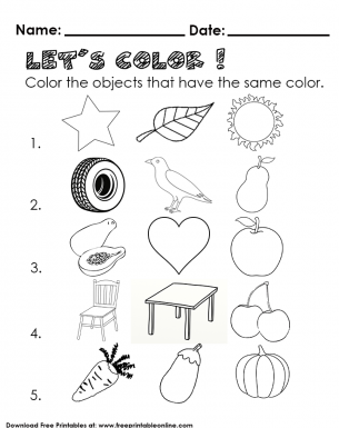 Worksheet Color Same Coloring Objects Printable Identifying Kids ...
