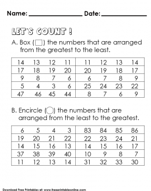 ordering numbers math worksheet