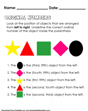 ordinal numbers basics kids math worksheet