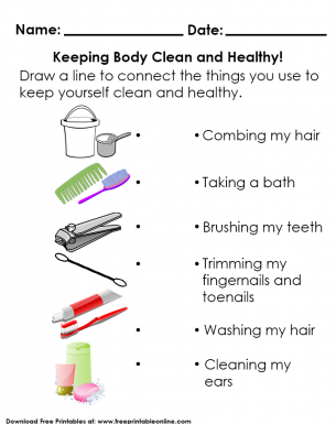 Basic Body Grooming Keep Body Clean And Healthy Kids Activity Worksheet Handout