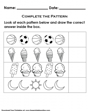 Object Pattern Recognition Kids Activity Worksheet - What Comes Next ...