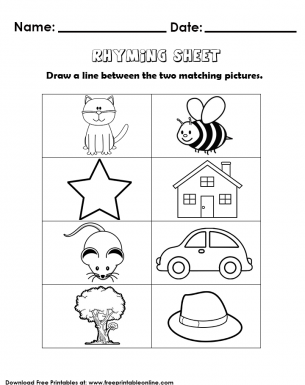 match the rhyming words kids activity worksheet kindergarten worksheet
