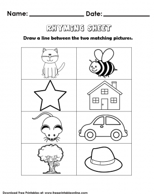 Match The Rhyming Words Kids Activity Worksheet - Kindergarten Worksheet