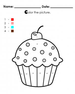 Color by Numbers with this cupcake coloring sheet