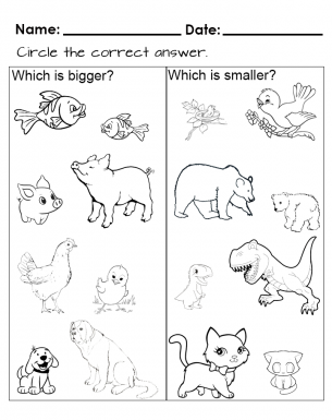 printable compare the objects which is bigger or smaller preschool worksheets