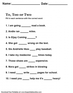 How to use to, too and two in a sentence