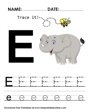 trace the letter e worksheet for kindegarten free printable online