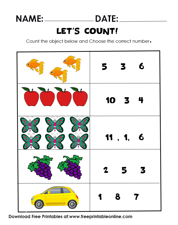 Free Printable Counting Worksheets 1 20 Pdf