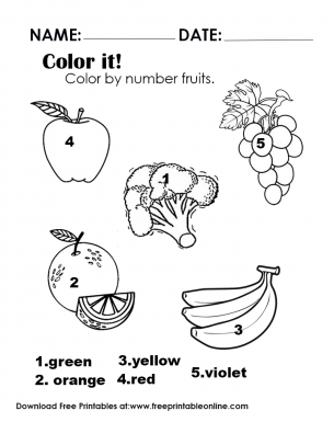 Color By Numbers Fruits and Vegitables - Free Printable Online