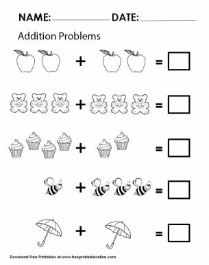 free printable math addition worksheets for kindergarten