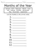 Order the Months of the Year - Practice Writing the twelve months of the year