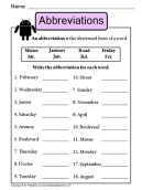 Abbreviations Worksheet Write The Shortened Form Of A Word