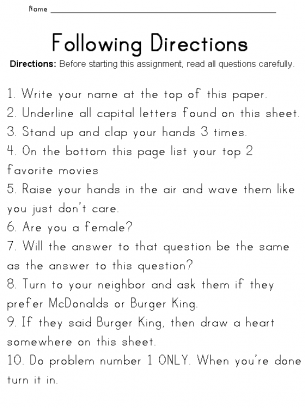 a lesson on following directions worksheet