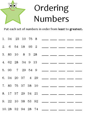 Ordering Numbers Math Worksheet