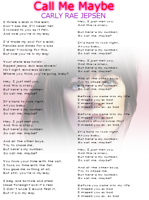 Carly Rae Jepson Call Me Maybe Lyrics Sheet 