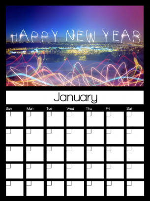 January Blank Monthly Calendar - Free Monthly Calendars with happy new year on the calendar