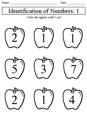 Identification of Numbers 1 Worksheet