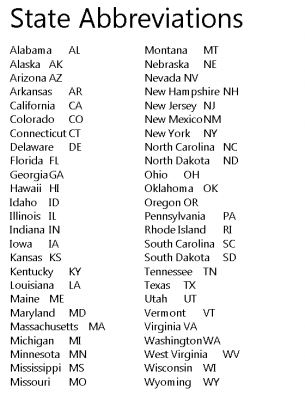 State Abbreviations Worksheet   Medium