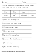 Sentence Structure Adjective Usage Worksheet - Sort the sentence. 