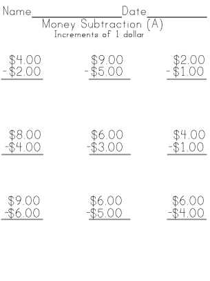 money subtraction worksheets