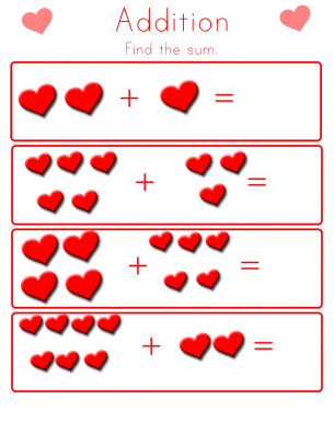 Valentine's Addition Worksheets